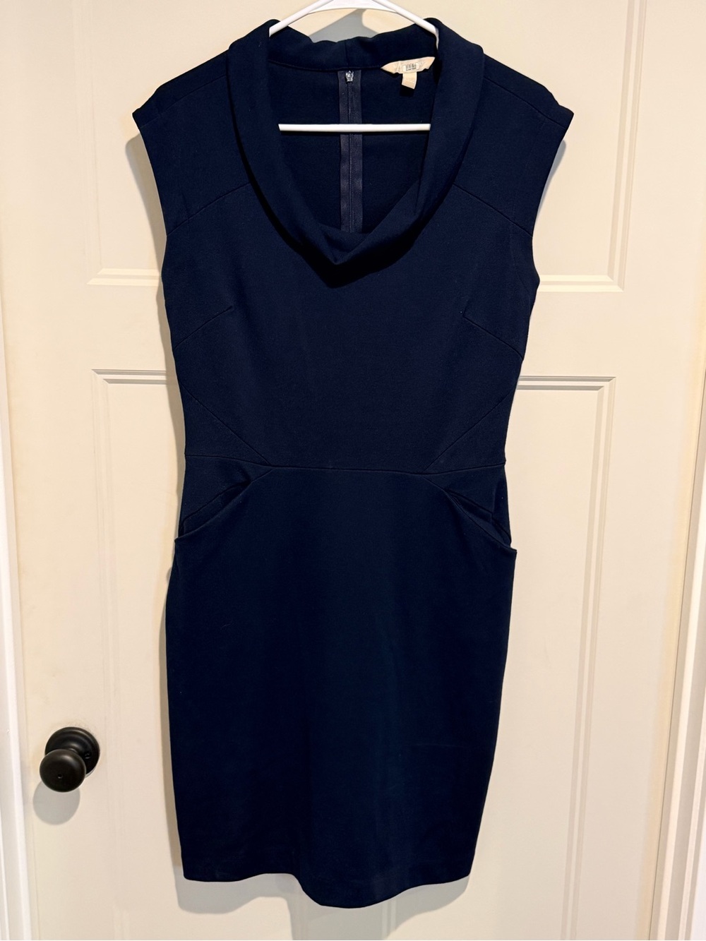 Banana Republic Sleeveless Navy Cowl Neck Sheath Dress - L